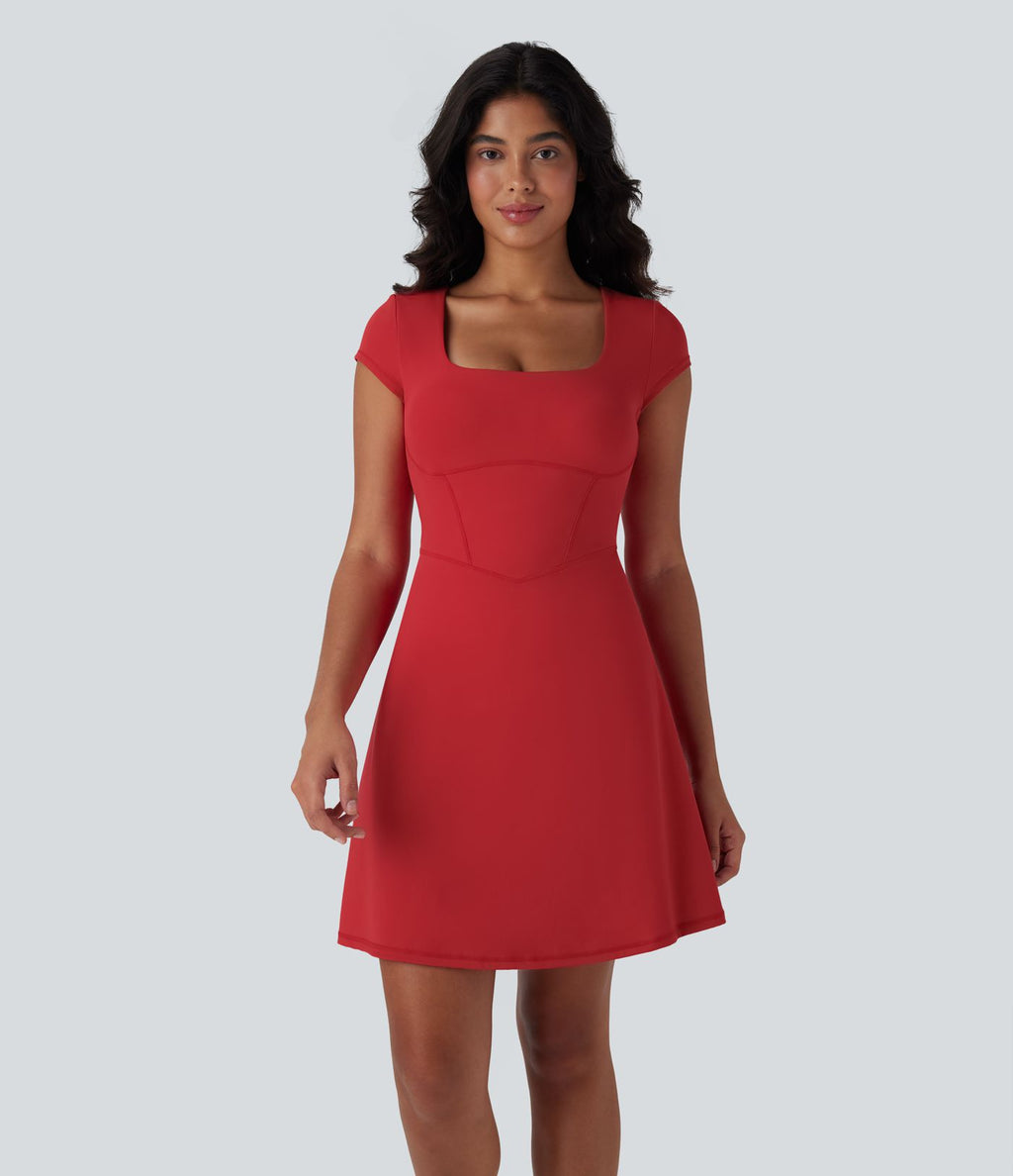 Robe décontractée mini 2-en-1 Softlyzero™ Plush à col carré style corset avec poche
