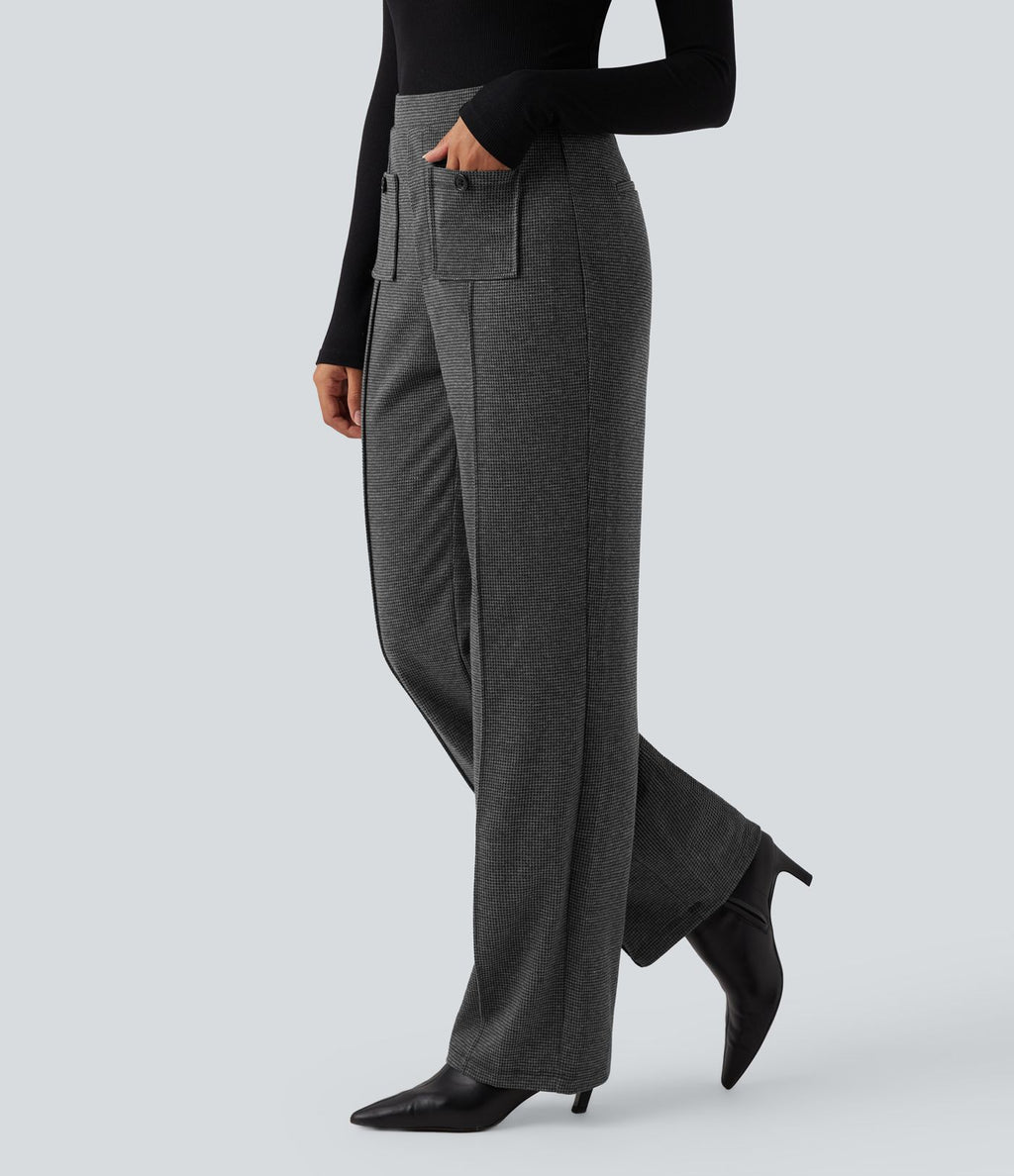Pantalon tailleur taille haute à coupe droite pied-de-poule avec poches Halara Flex™