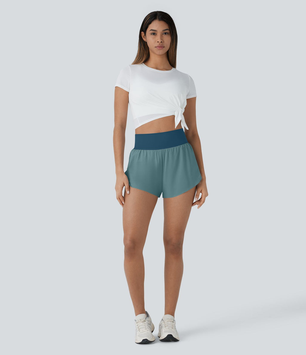 Softlyzero™ QuickDry Short de course à pied 2-en-1 taille haute à ourlet croisé avec pois réfléchissants et poches latérales