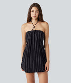 Robe micro-mini moulante à rayures col dos nu avec soutien-gorge intégré et dos à nouer