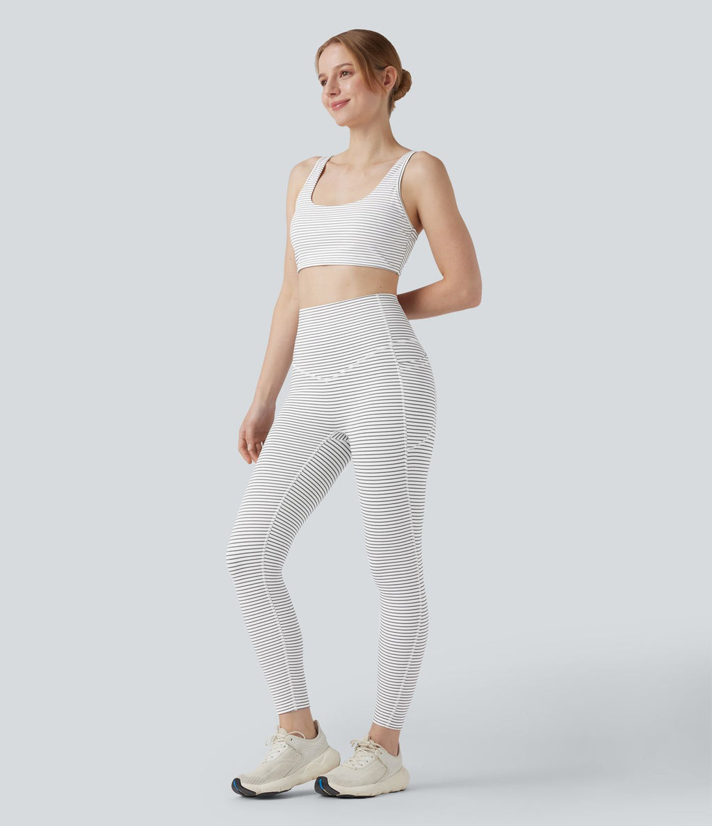 Legging de yoga taille haute gainant à rayures avec poches