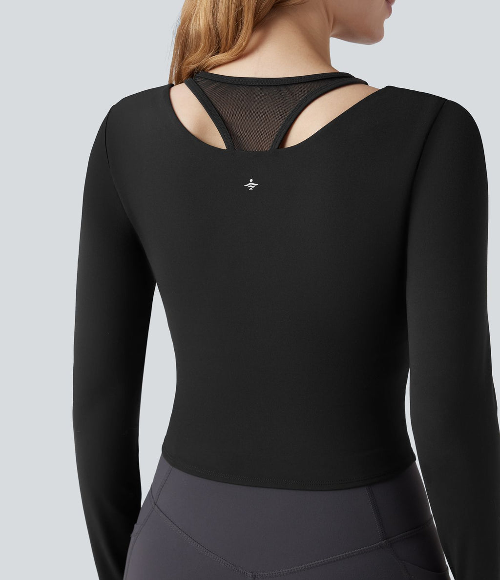 Haut de sport de yoga SoftlyZero™ Plush effet push-up mesh contrastant manches longues
