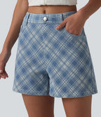 Short décontracté en denim à carreaux Halara Flex™ taille mi-haute 10 cm avec poches