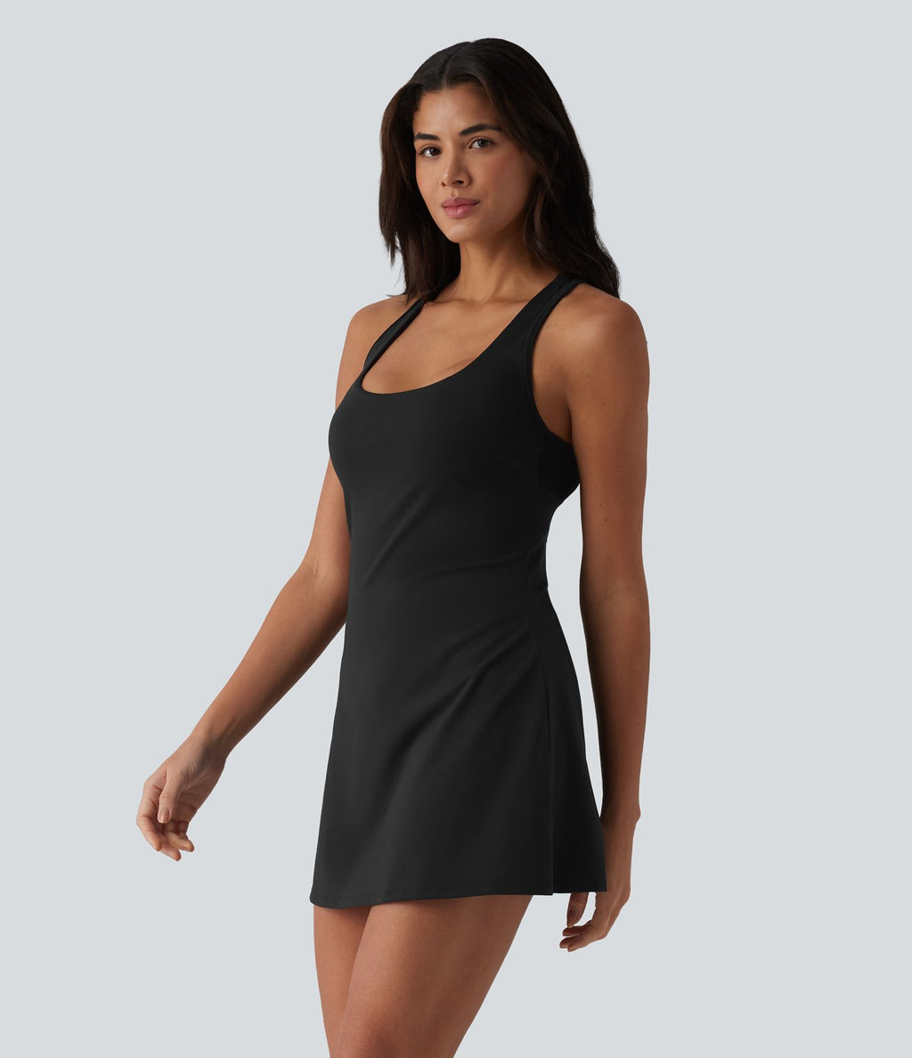 Robe sport SoftlyZero™ en peluche ultra-douce, dos nageur, col U, sans manches, soutien-gorge intégré et poches - Édition Easy Peasy