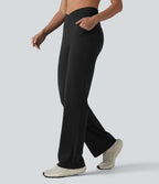 Pantalon de yoga DayStretch croisé taille haute ventre plat coupe droite avec poches