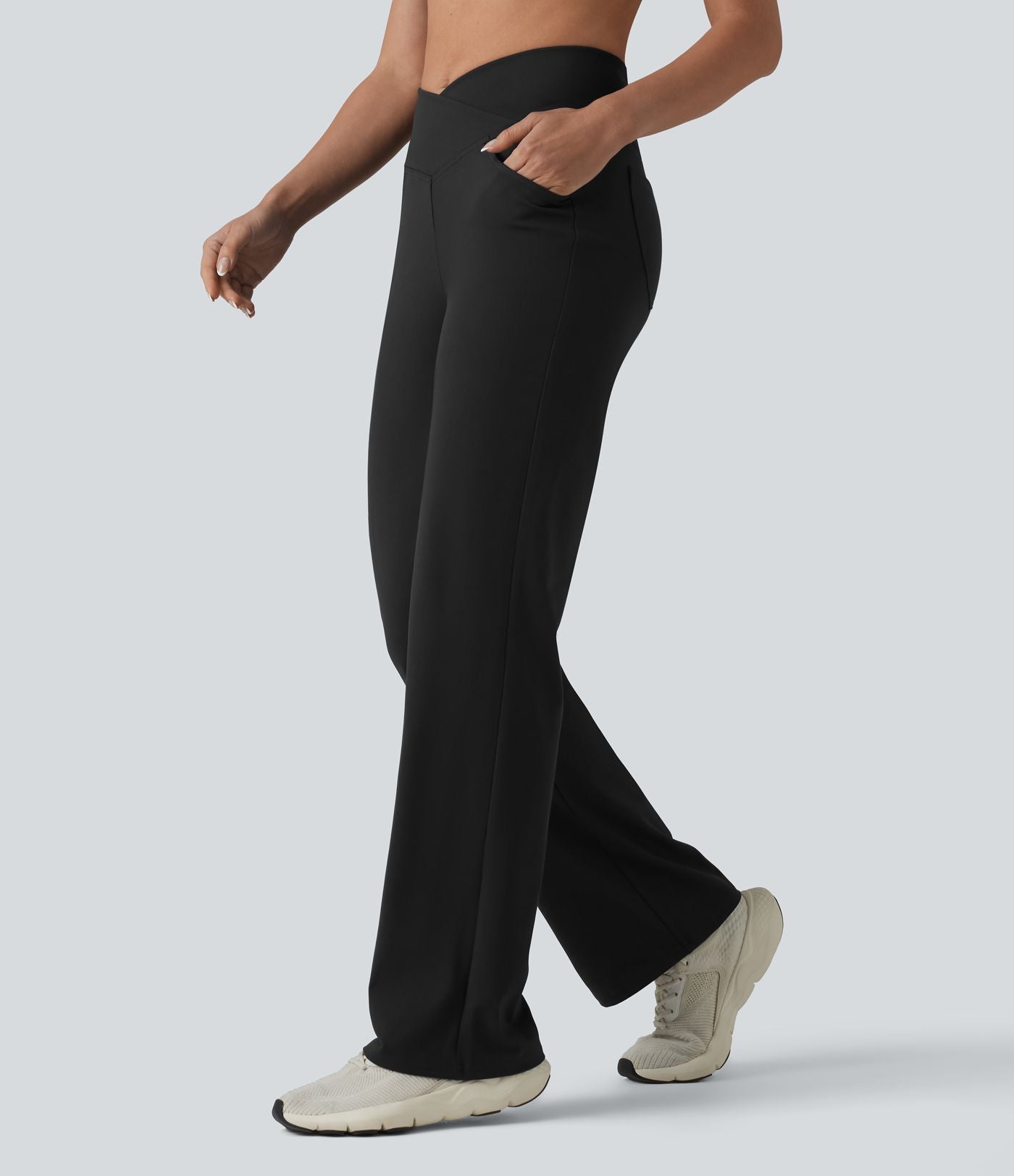 Pantalon de yoga DayStretch croisé taille haute ventre plat coupe droite avec poches