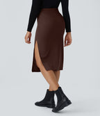 Jupe Midi Moulante Casual en Côtes Taille Haute Fendue
