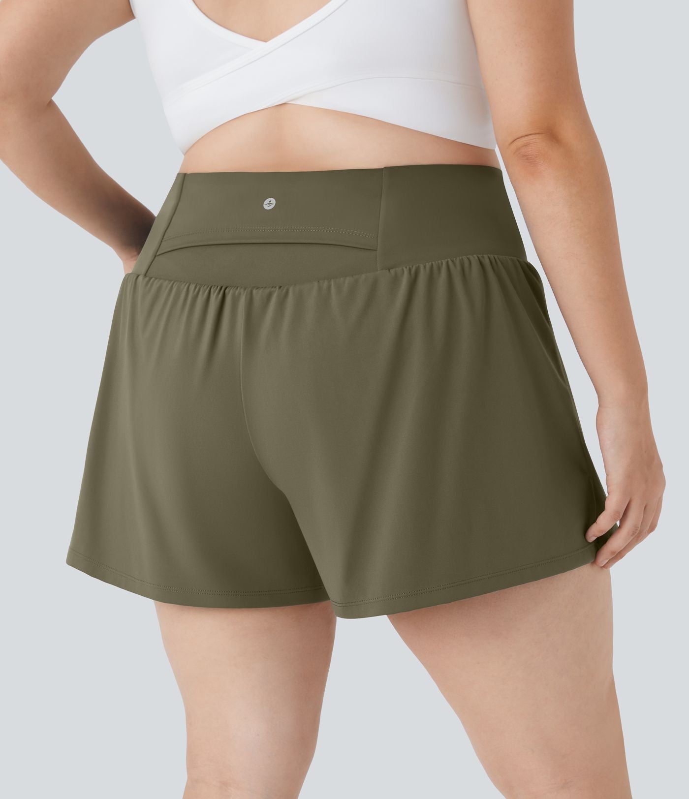 Short Yoga 10cm Plus Longue Taille Ultra Haute 2 en 1 Poche Arrière Poche Cachée Latérale Grande Taille