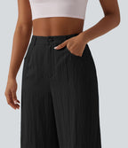 Pantalon large décontracté court taille haute avec poches