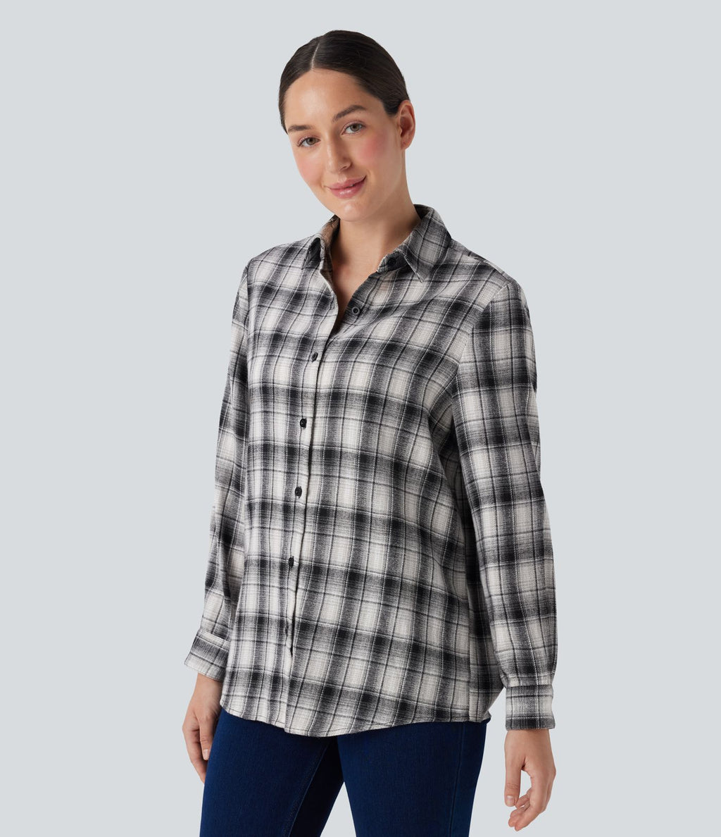 Chemise décontractée à motif écossais avec col, manches longues et boutonnage
