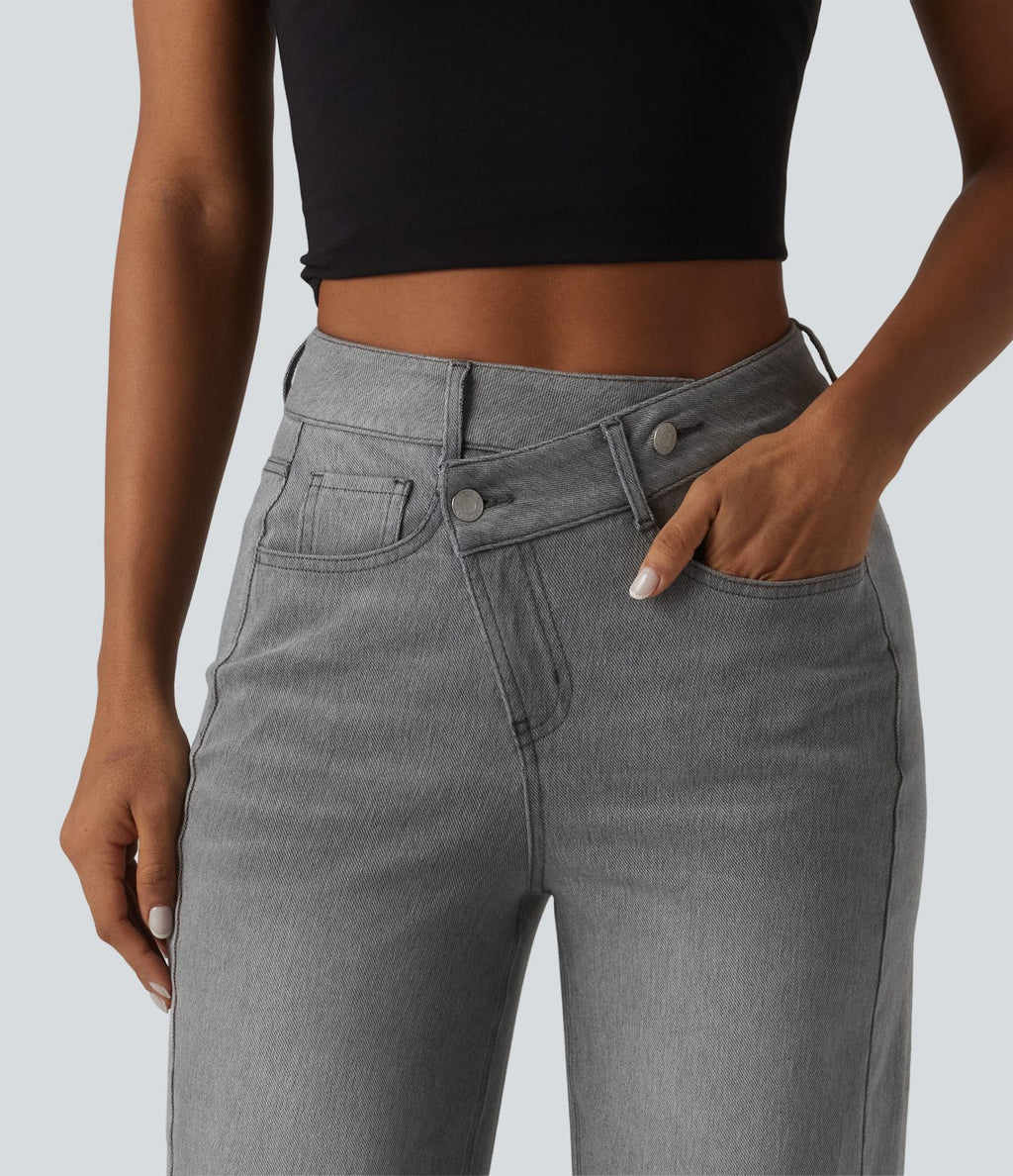 Jean baggy asymétrique Halara Flex™ taille haute effet délavé avec poches
