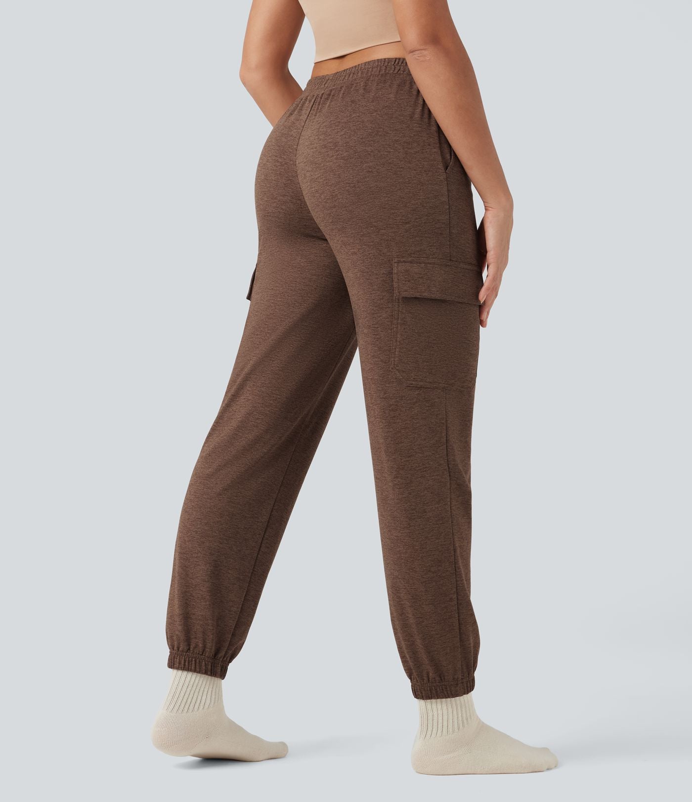 Jogging jogging cargo thermique décontraction taille mi-haute séchage rapide chiné avec poches - UPF40+