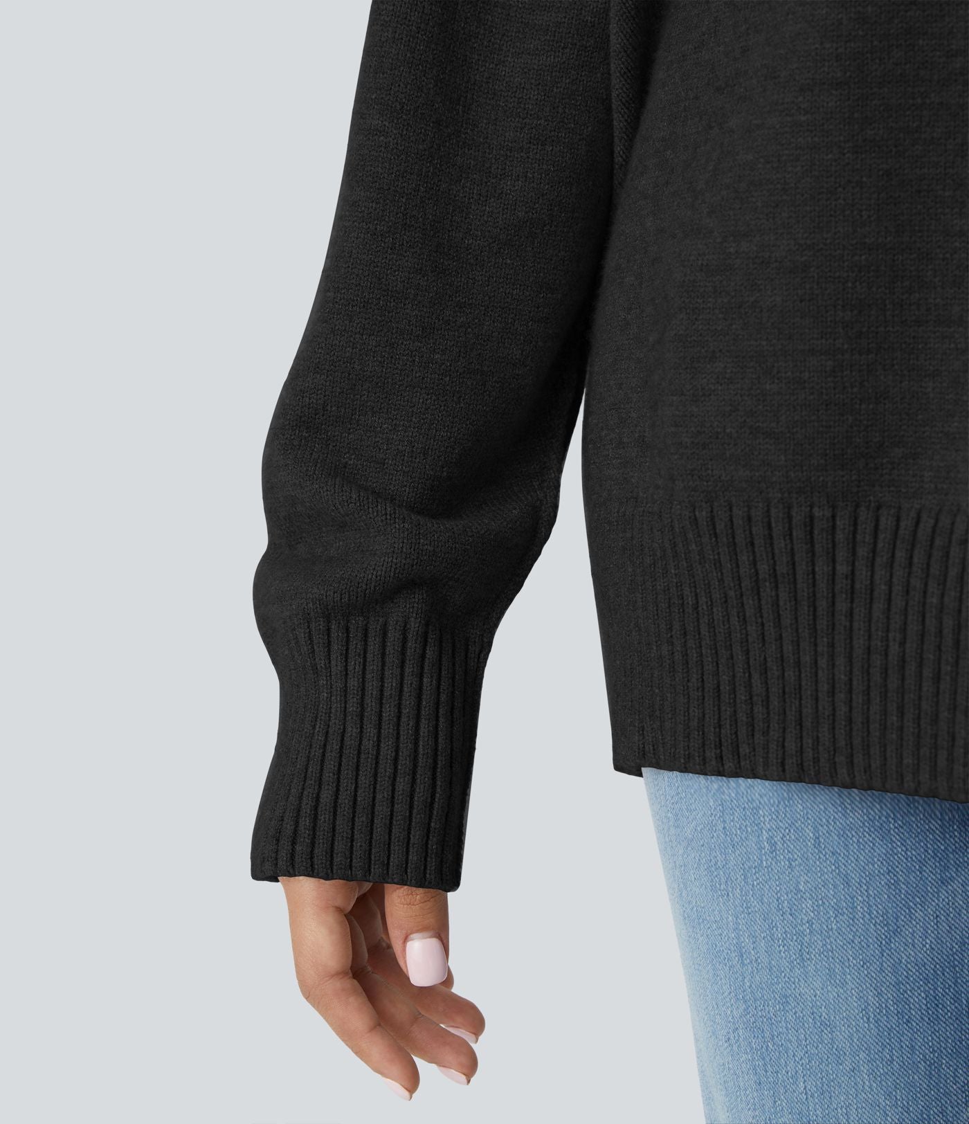 Pull décontracté à col rond, épaules tombantes et manches longues