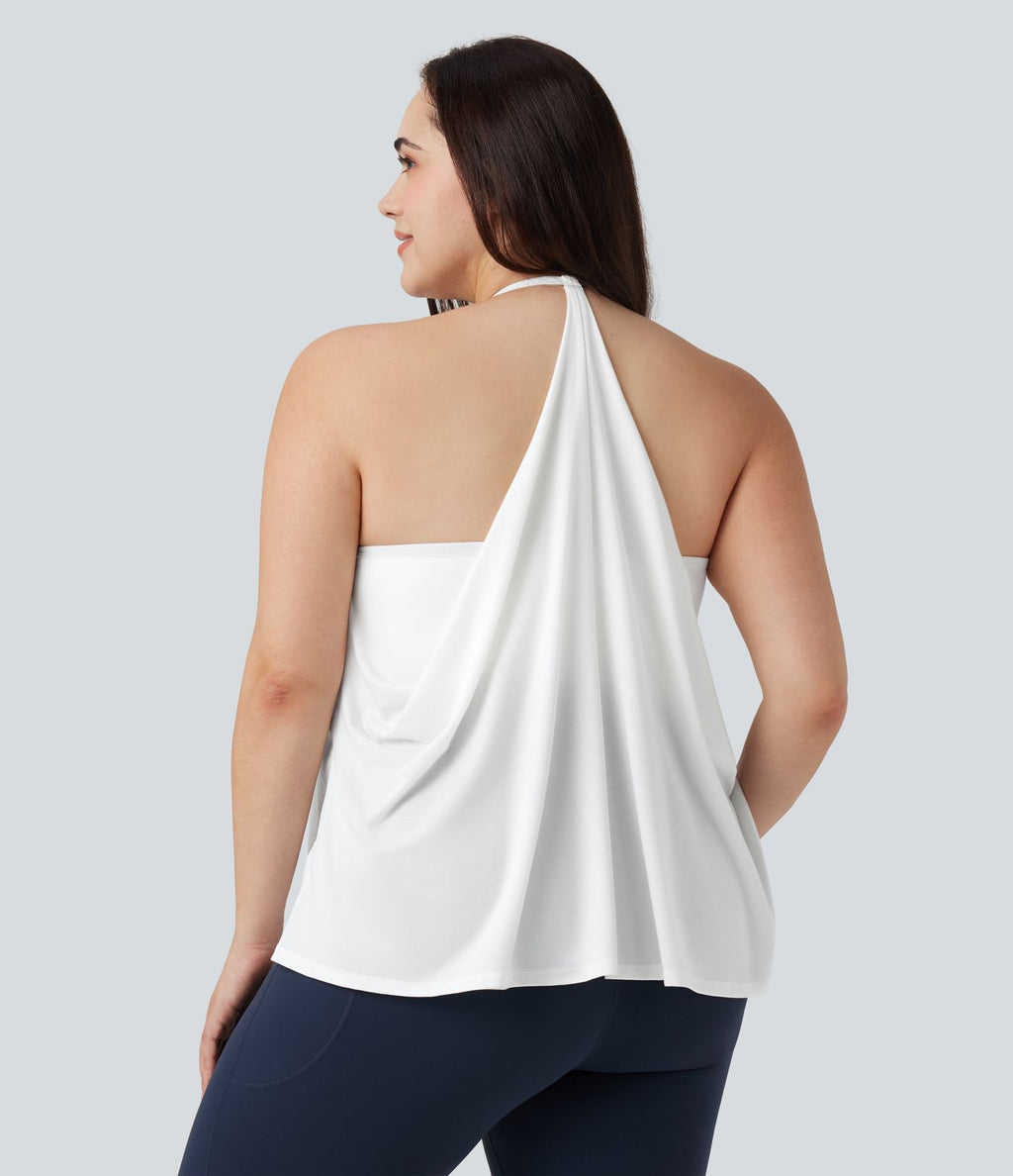 Haut de sport yoga grande taille SoftlyZero™ Airy col licou drapé effet frais InstantCool, protection solaire UPF50+