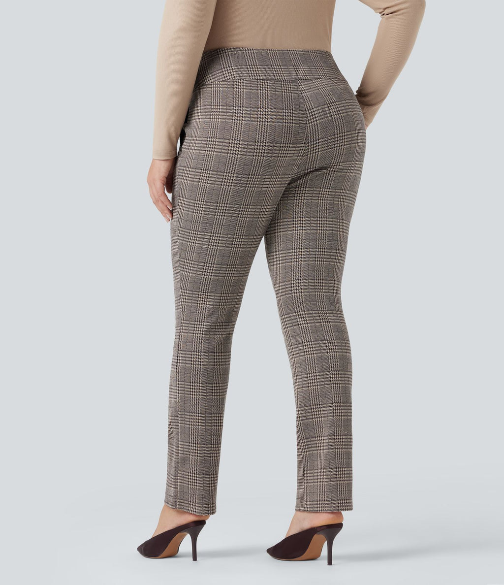 Pantalon tailleur skinny Halara Flex™ grande taille taille haute pied-de-poule à carreaux avec poches