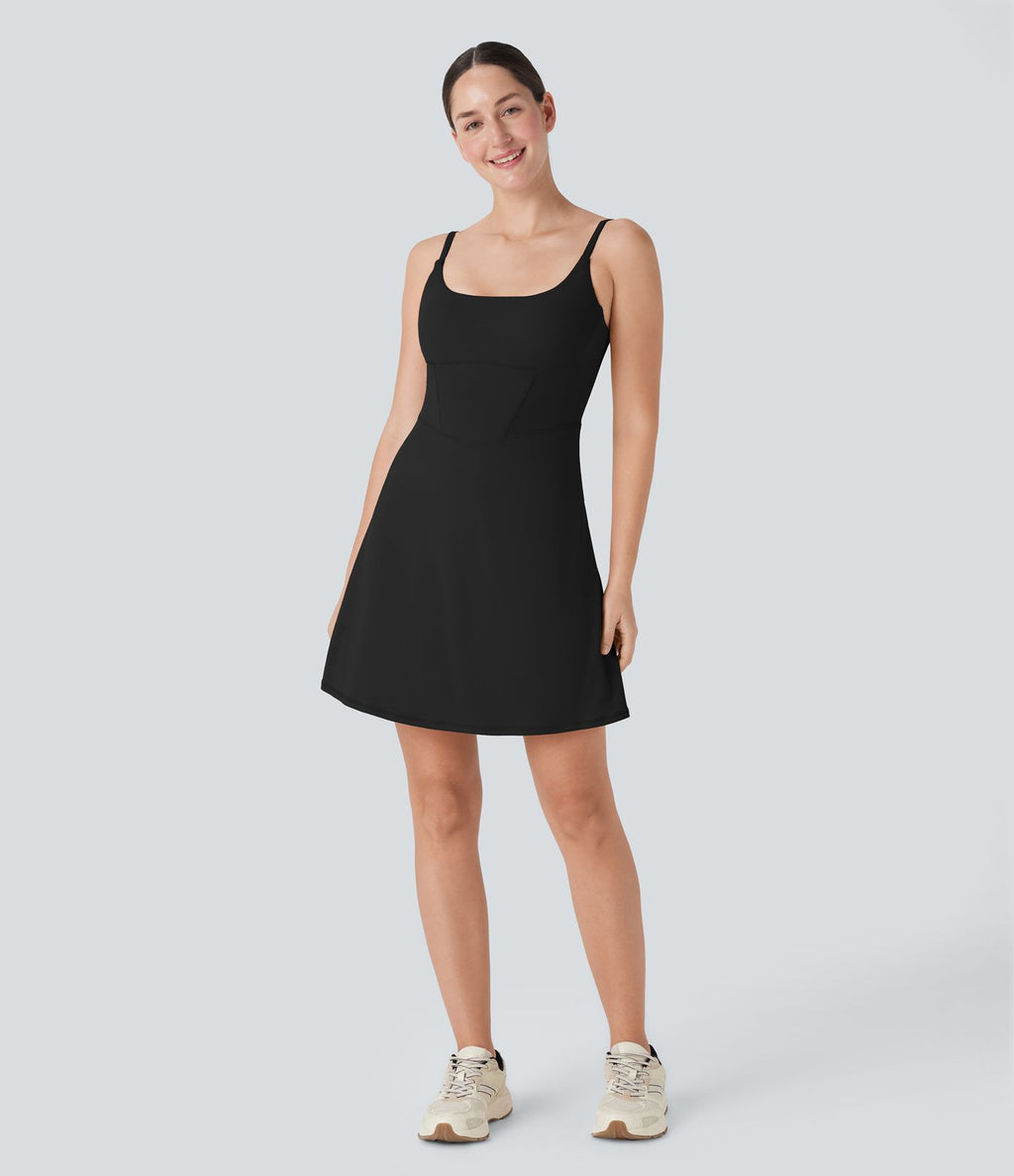 Robe décontractée mini 2-en-1 Softlyzero™ Plush avec corset, dos nu et poche latérale - Longueur allongée