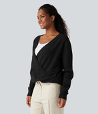 Pull décontracté réversible effet cache-cœur à décolleté en V et manches longues