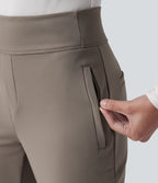 Pantalon de travail évasé en polaire taille mi-haute avec poches zippées