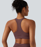 Brassière de sport col V dos nageur maintien moyen à rayures