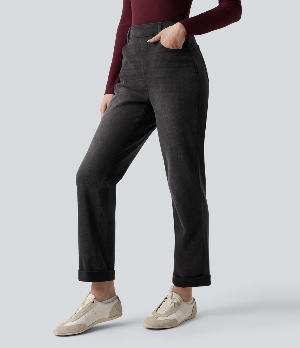 Jean décontracté Halara Flex™ ajusté taille haute ourlet retroussé avec poches