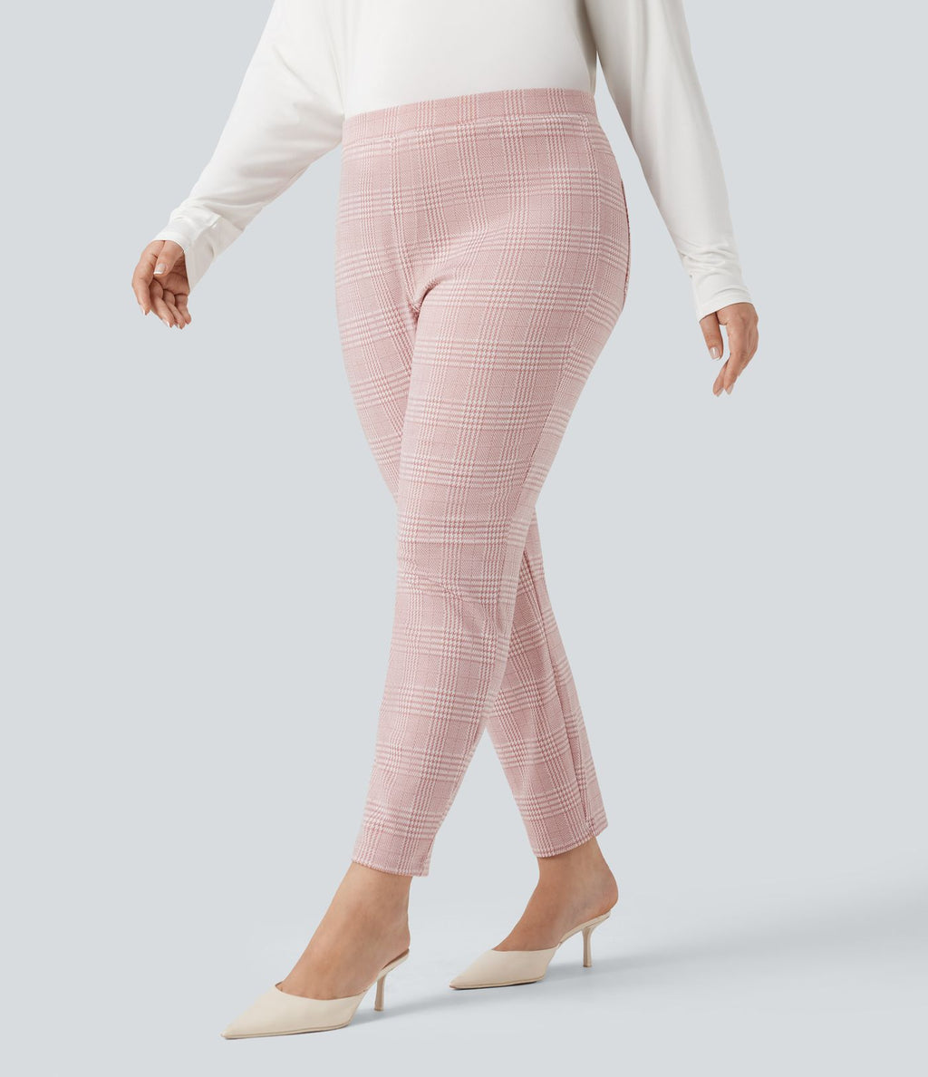 Pantalon tailleur skinny Halara Flex™ grande taille taille haute pied-de-poule à carreaux avec poches