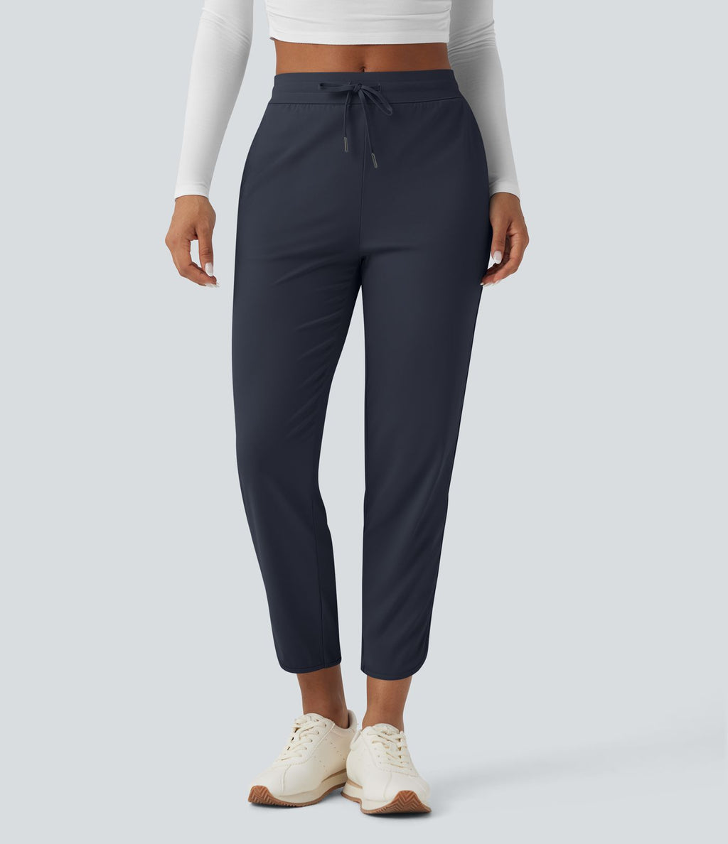 Pantalon de golf fuselé, taille mi-haute, cordon, ourlet courbé, séchage rapide, avec poches—UPF40+