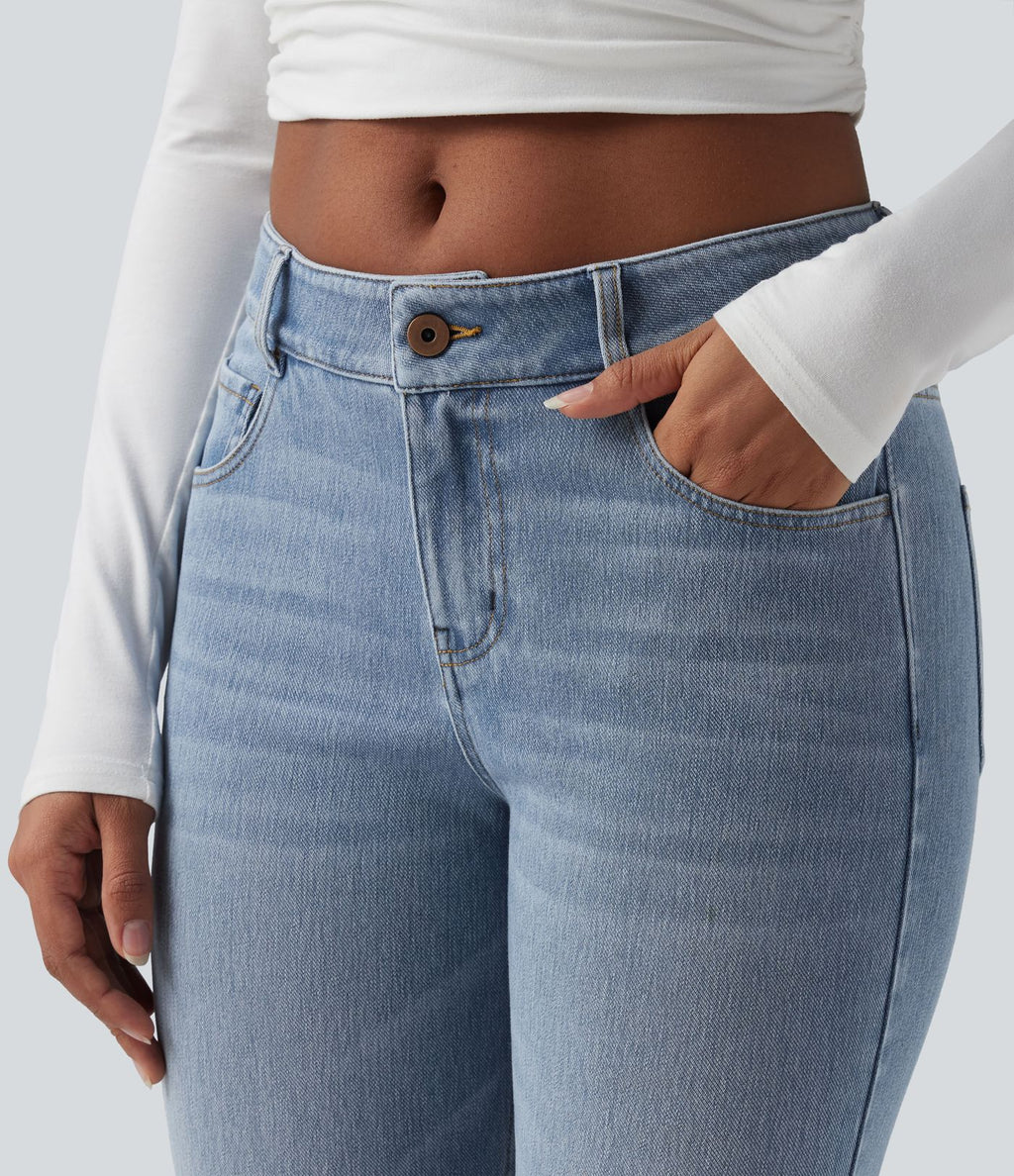 Jean bootcut délavé Halara Flex™ taille basse avec bouton, fermeture éclair et poches multiples