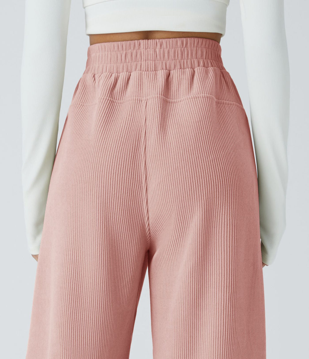 Pantalon velours côtelé de jogging décontracté à taille haute avec poches latérales