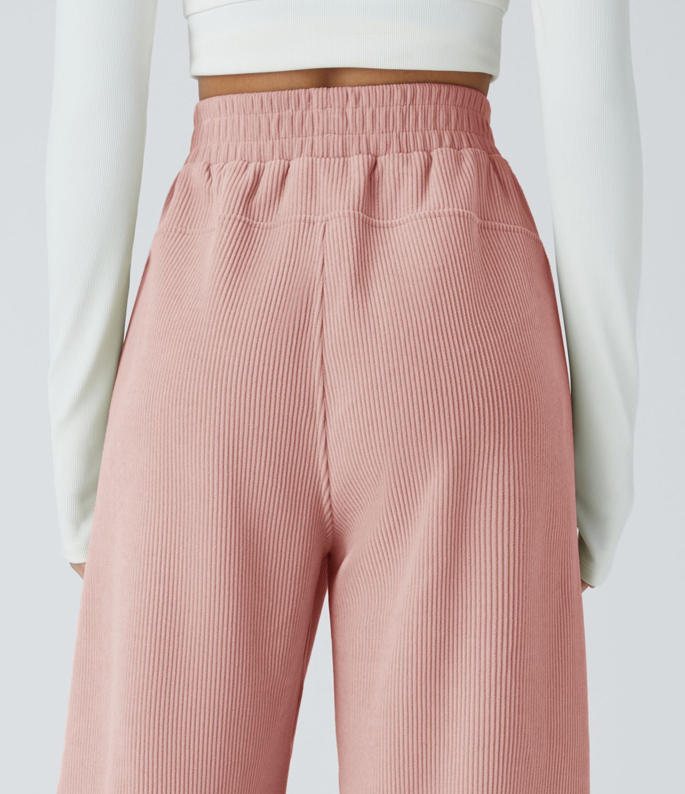 Pantalon velours côtelé de jogging décontracté à taille haute avec poches latérales