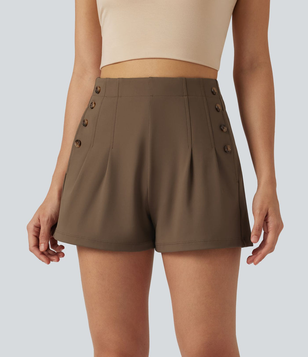 Short baggy taille haute DayStretch avec boutons décoratifs et poches, 7,5 cm
