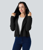 Cardigan ouvert à capuche manches longues