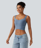 Débardeur crop-top à encolure diamant avec base croisée et coussinets amovibles