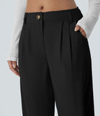 Pantalon décontracté droit taille moyenne à bouton, fermeture éclair et poches latérales