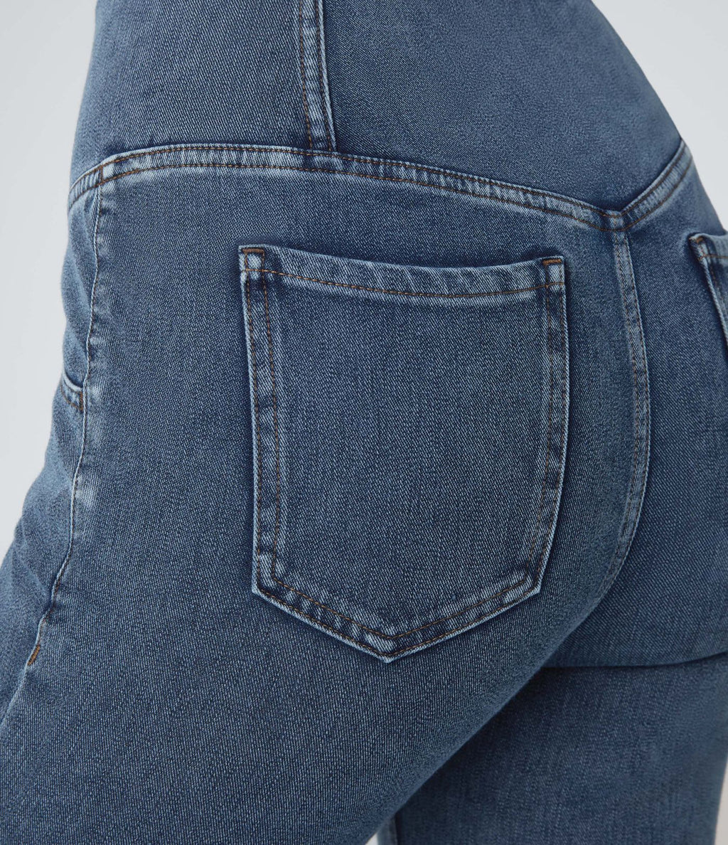 Jean super évasé Halara Flex™ décontracté maille denim extensible délavée effet frais InstantCool taille haute poches croisées