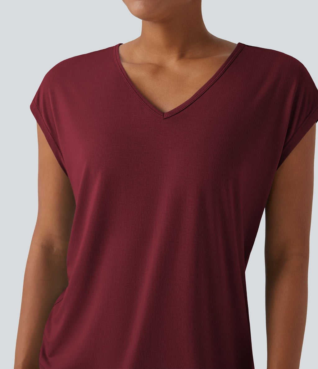 T-shirt casual col V manches courtes