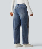 Jean barrel casual Halara Flex™ taille mi-haute color block avec poches