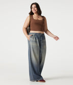 Pantalon jogging grande taille en molleton French Terry effet jean avec poches
