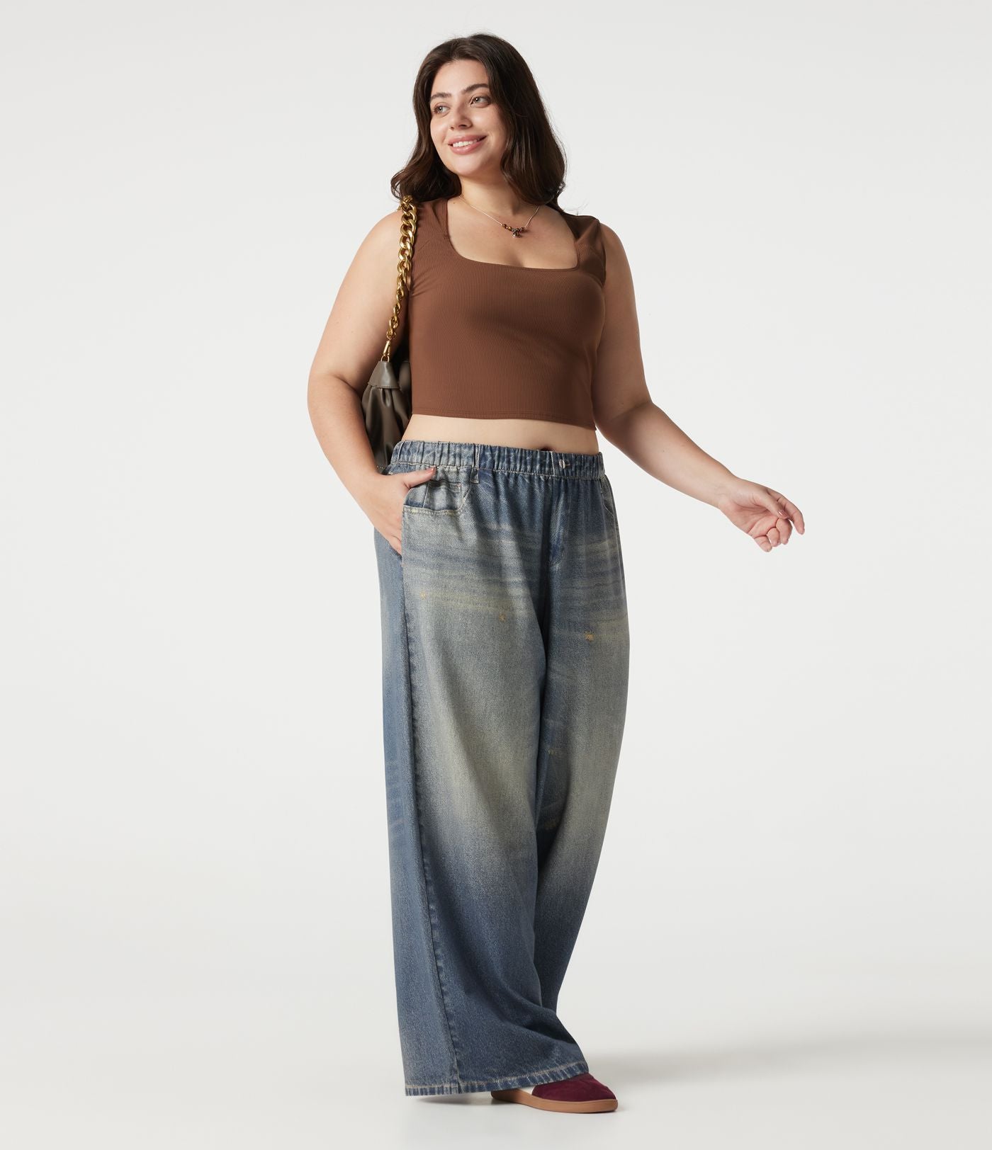 Pantalon jogging grande taille en molleton French Terry effet jean avec poches
