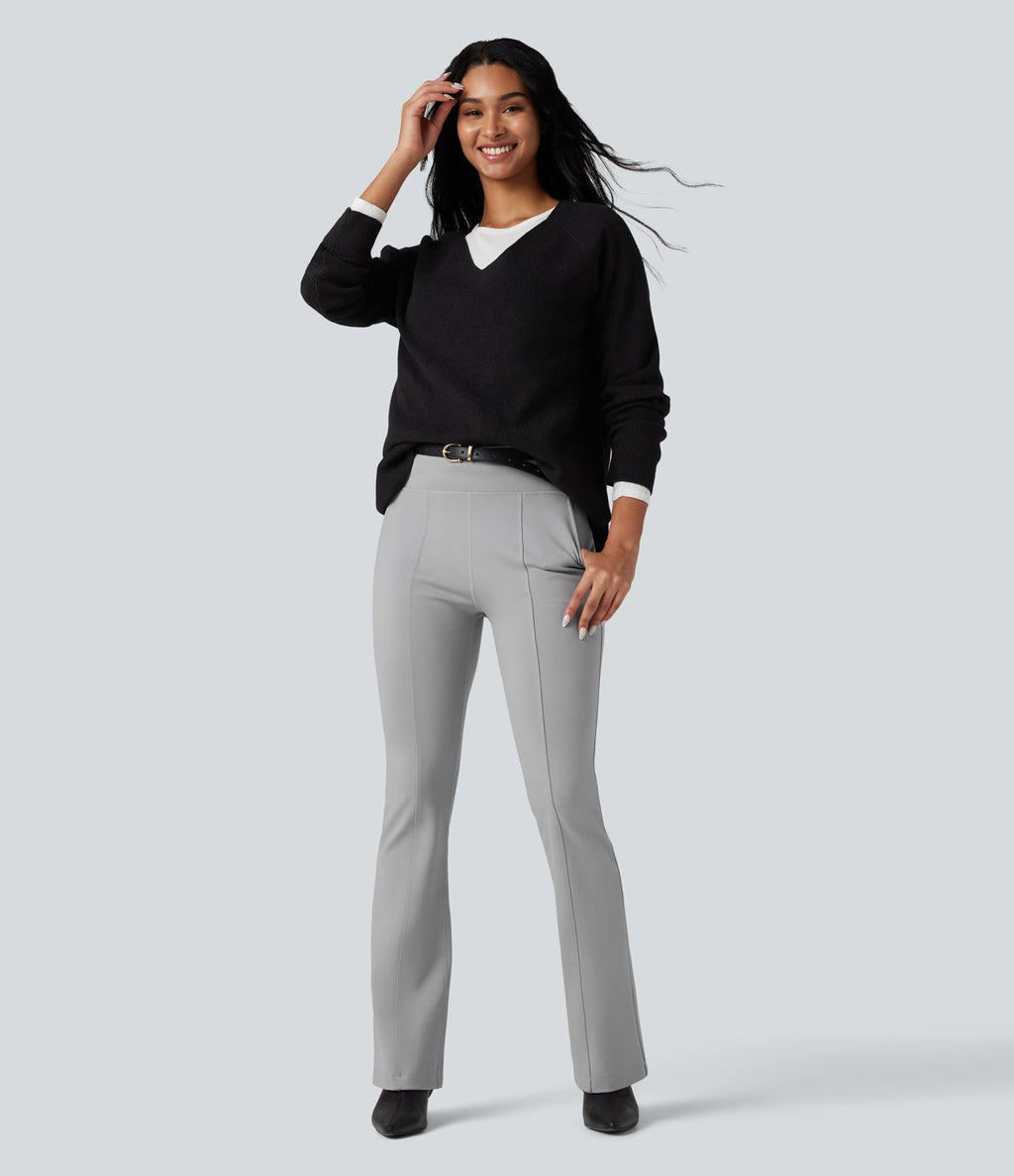 Pantalon tailleur évasé taille haute avec poches
