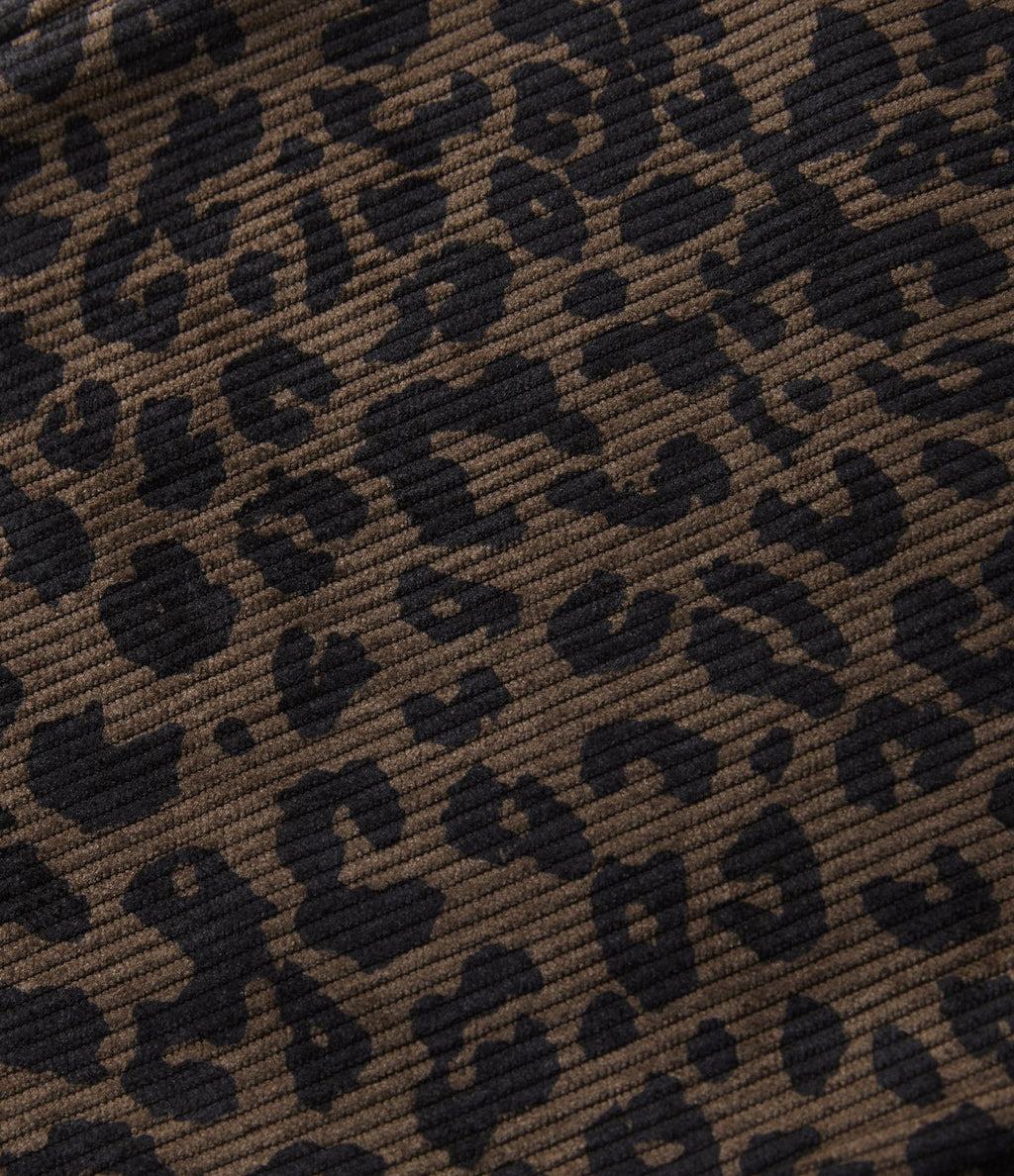Pantalon léopard velours côtelé imprimé coupe droite mop taille haute avec poches