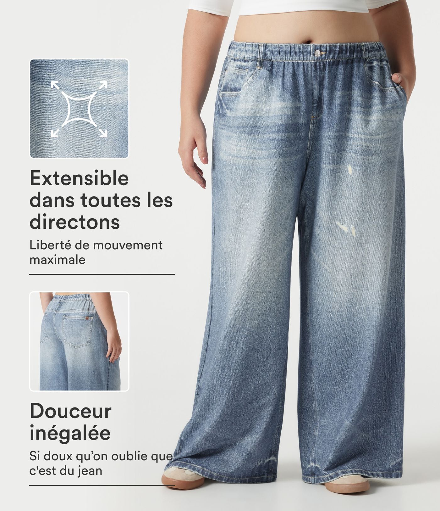 Pantalon jogging grande taille en molleton French Terry effet jean avec poches