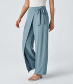 Pantalon Tailleur Large Fluide Taille Haute Fermeture Éclair Invisible