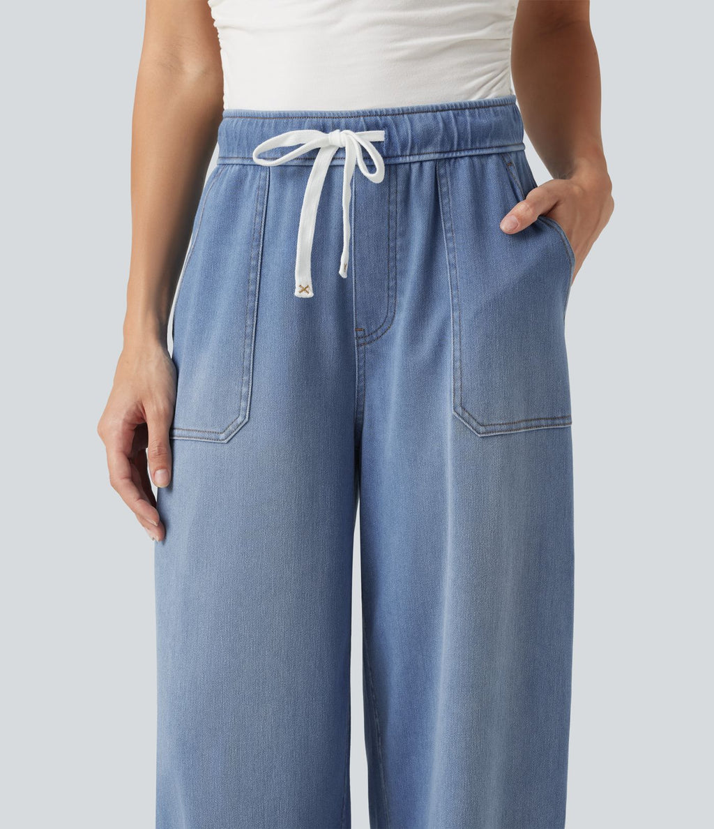 Jean barrel Halara Flex™ taille mi-haute avec cordon de serrage et poches
