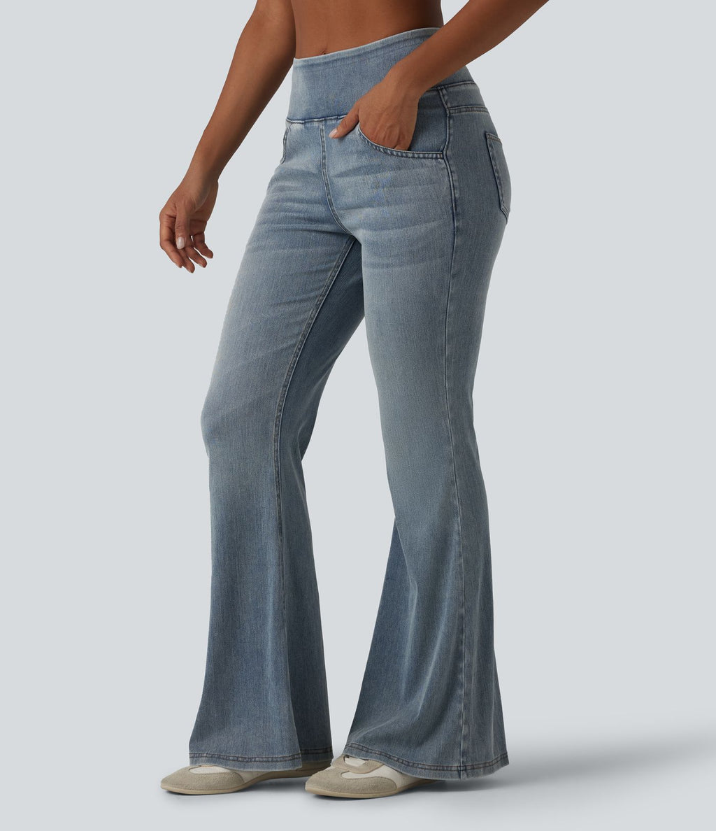 Halara Flex™ Jean évasé décontracté taille mi-haute en lyocell délavé avec poches
