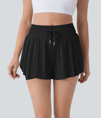 Short cycliste 17,5 cm de yoga gainant taille haute avec découpes - UPF50+ SoftlyZero™