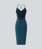 Robe moulante SoftlyZero™ Airy fendue à effet frais InstantCool, brassière intégrée, dos nu croisé à lacets, légèrement plissée pour invitée de mariage et demoiselle d'honneur