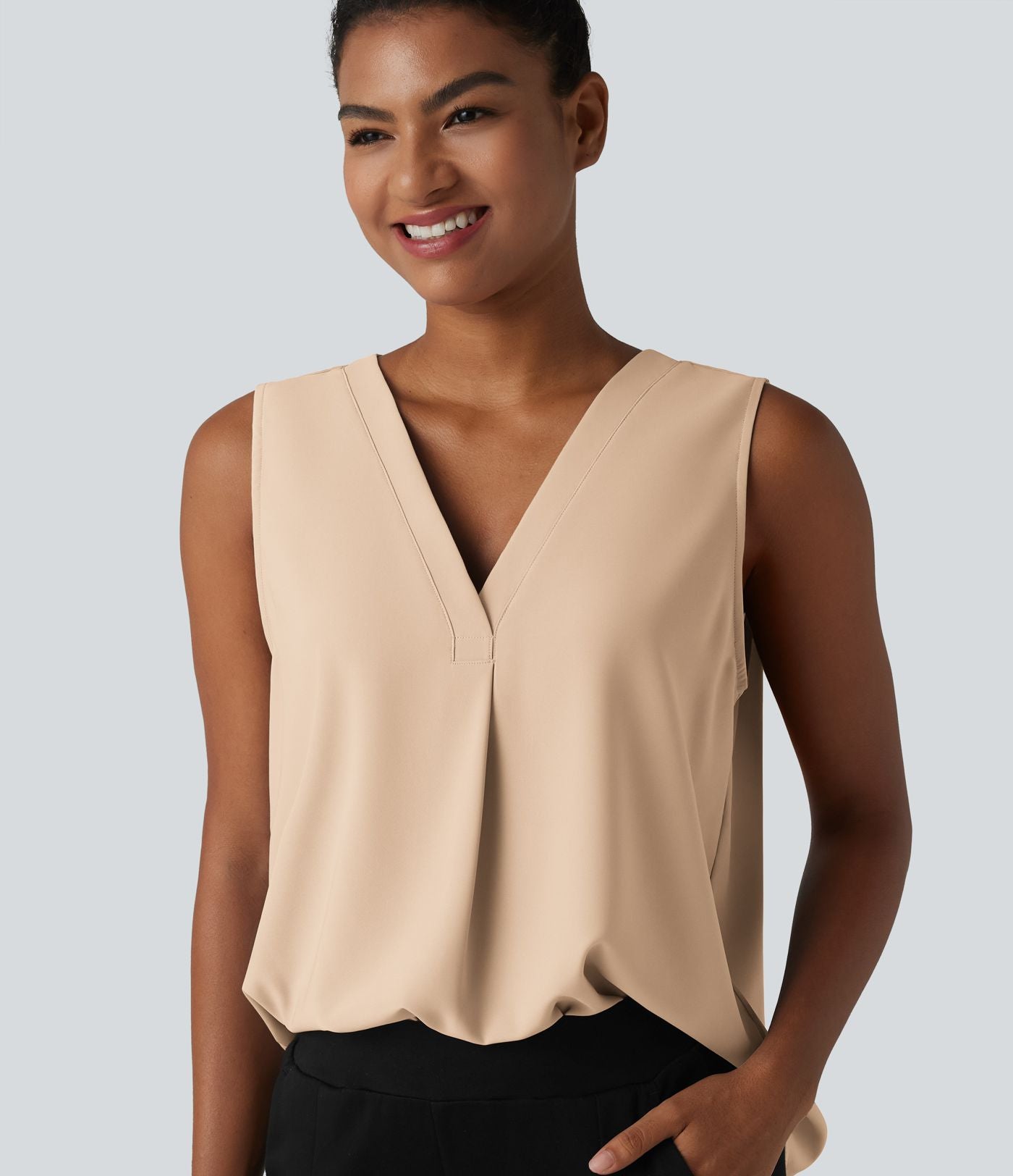 Blouse esprit bureau oversize défroissage facile, sans manches et col V