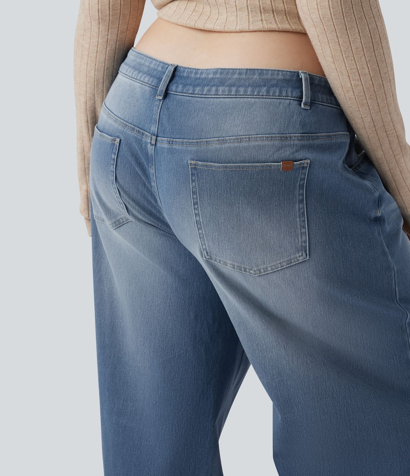 Jean décontracté grande taille Halara Flex™ asymétrique taille basse jambes larges effet délavé avec poches