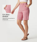 Bermuda casual taille haute en lin stretch avec ourlets retroussés et poches