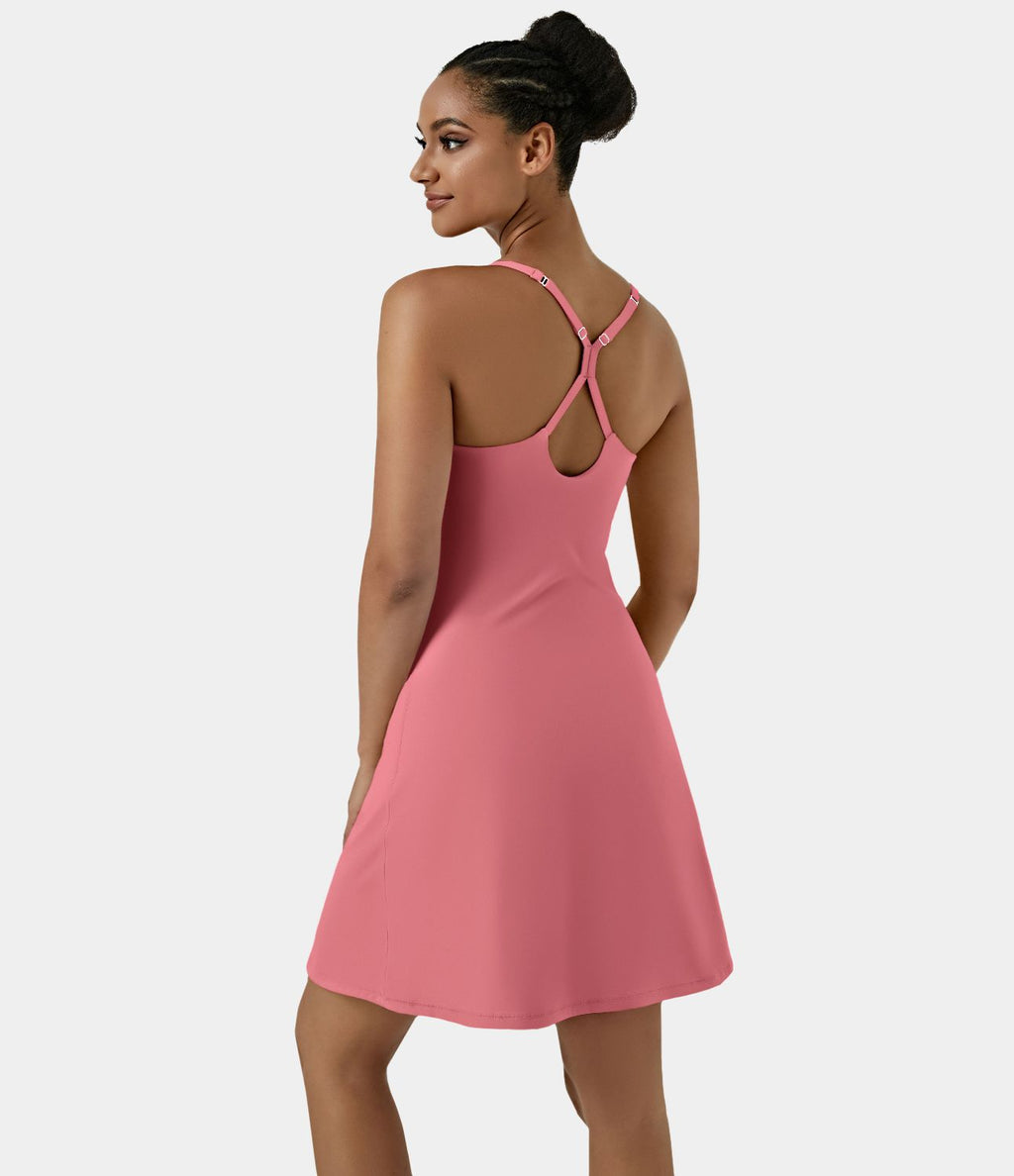 Softlyzero™ Airy Robe Sport de Yoga Plus Longue Dos Nu Découp Bretelles Réglables et Poches